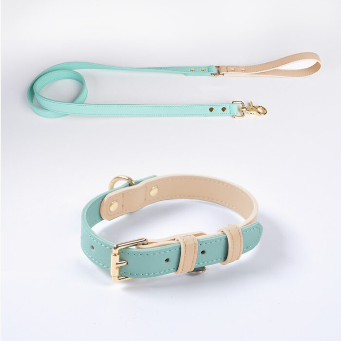 Leather Pet Dog Leash Collar Set